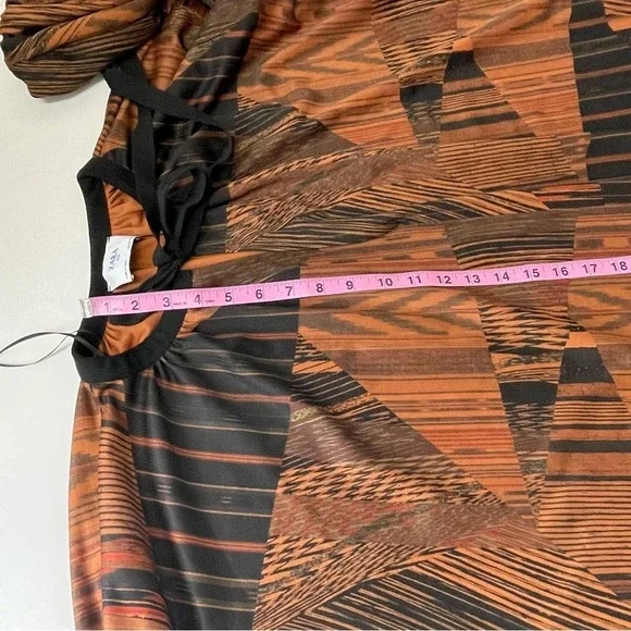 Zara Basic Blouse Womens Size Small Oversized Black Brown Pattern Neck Tie Bow - Picture 10 of 11